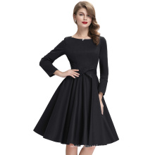 Belle Poque Stock preto manga comprida 50s retro vintage vestido de festa de algodão BP000192-1